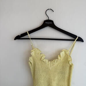 Yellow Ruffle Trim Smocked Bodice Maxi Dress